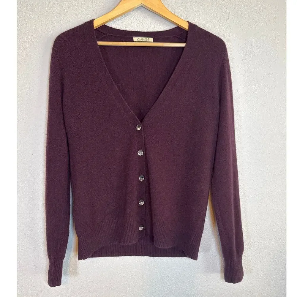 Vintage Brown 100% Cashmere Cardigan Sweater Medium Neutral Classic Minimalist